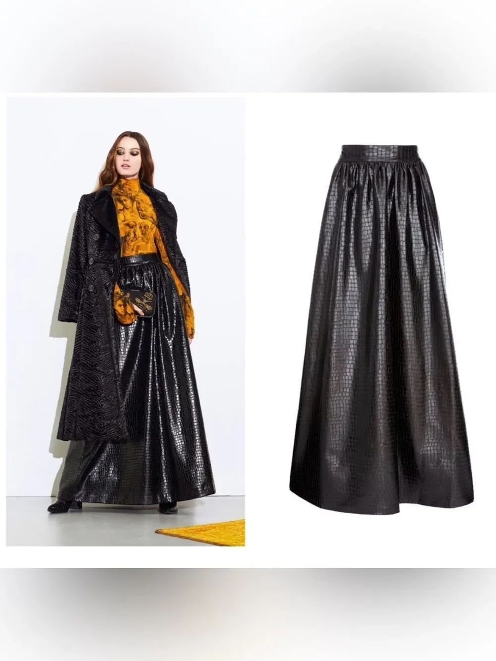 NWT Alice + Olivia TINA VEGAN Croc LEATHER GOWN maxi SKIRT - Picture 9 of 15